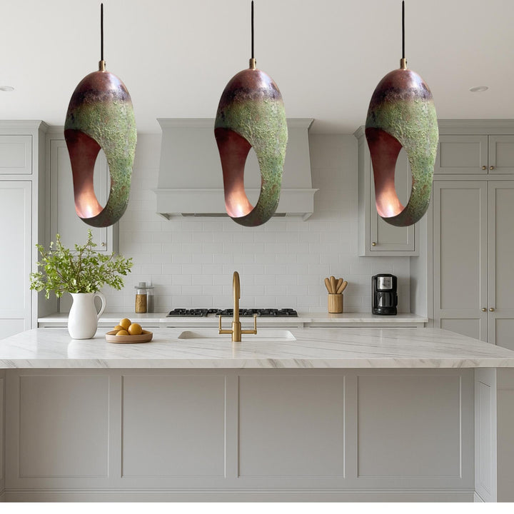 Handcrafted Teal Copper Sculptural Pendant Light