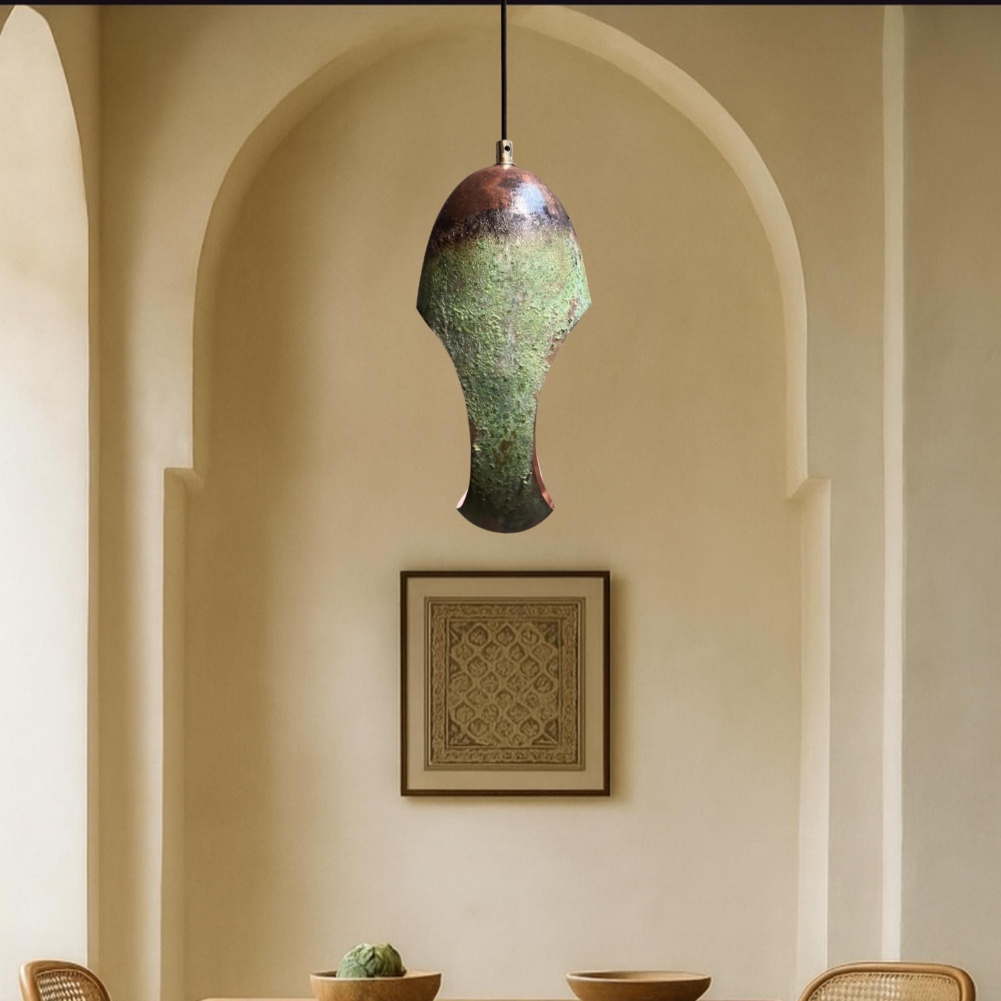 Handcrafted Teal Copper Sculptural Pendant Light