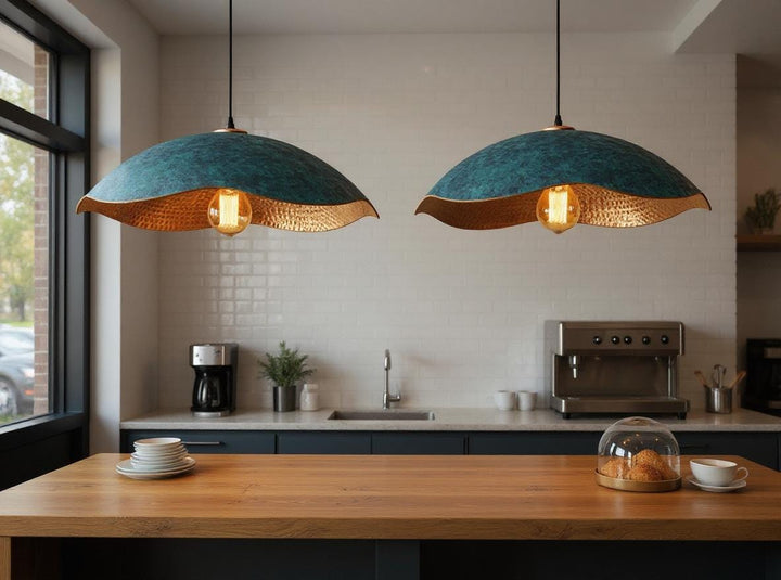 Handcrafted Blue Brass Pendant Lamp – Modern Moroccan Ceiling Light