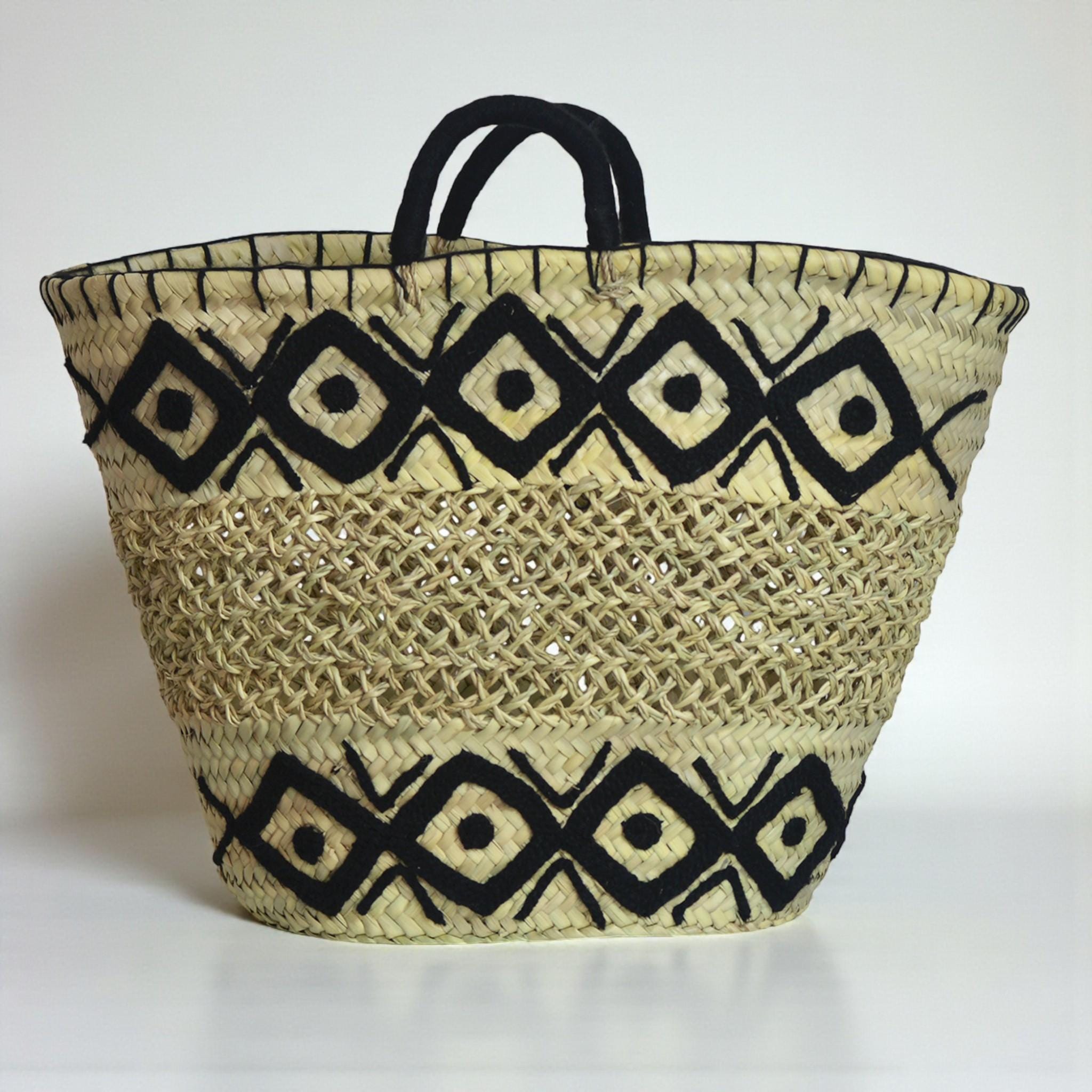 Black Tribal Woven Straw Tote Bag