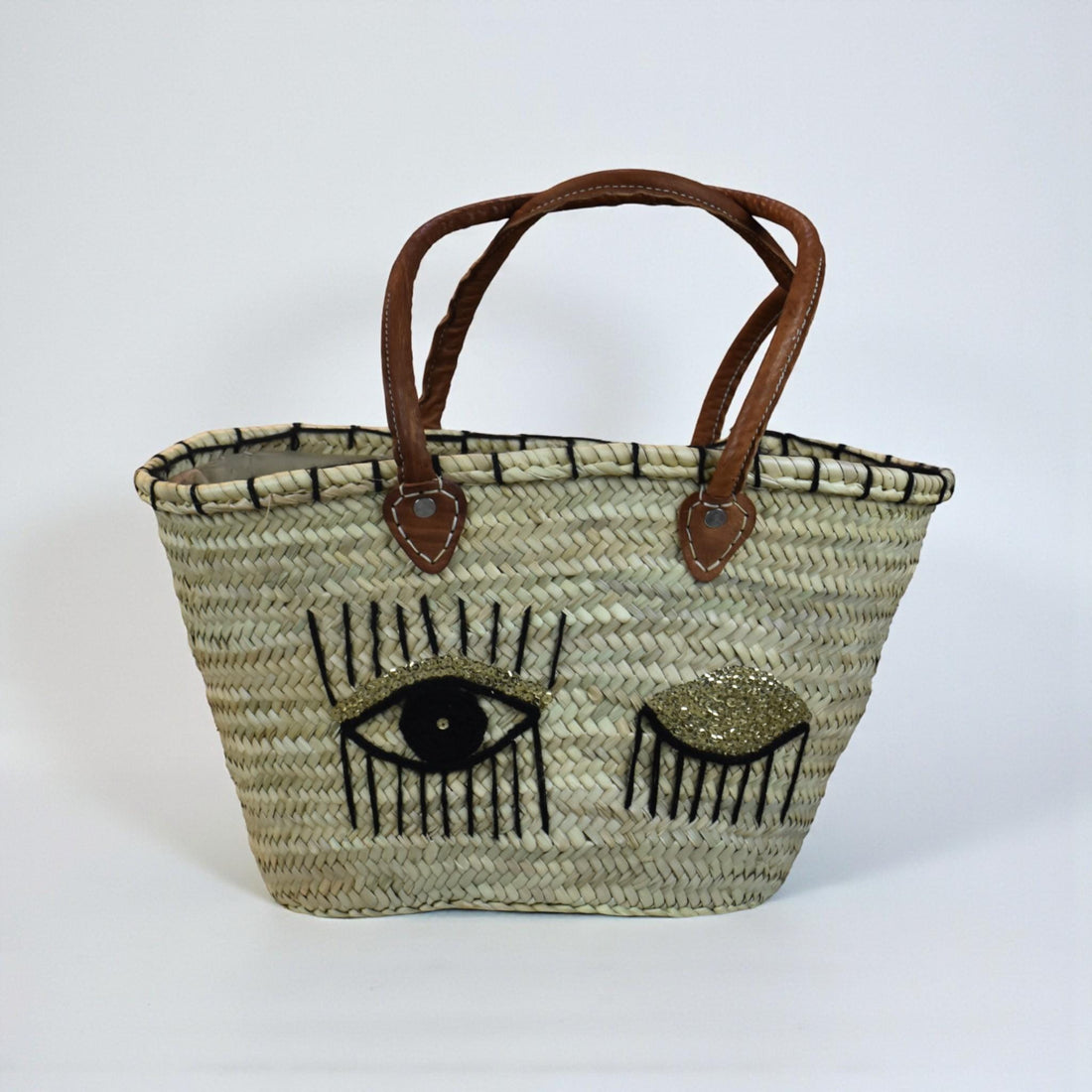 Evil Eye Woven Beach Basket Bag