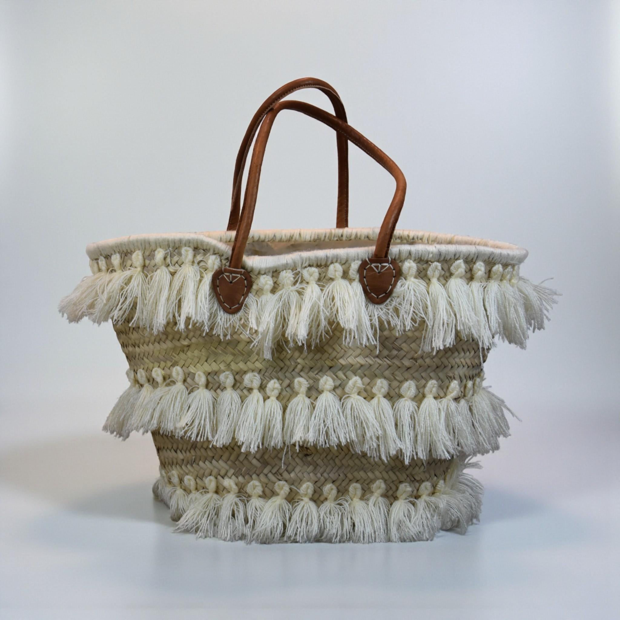 Boho Fringe Straw Tote Bag