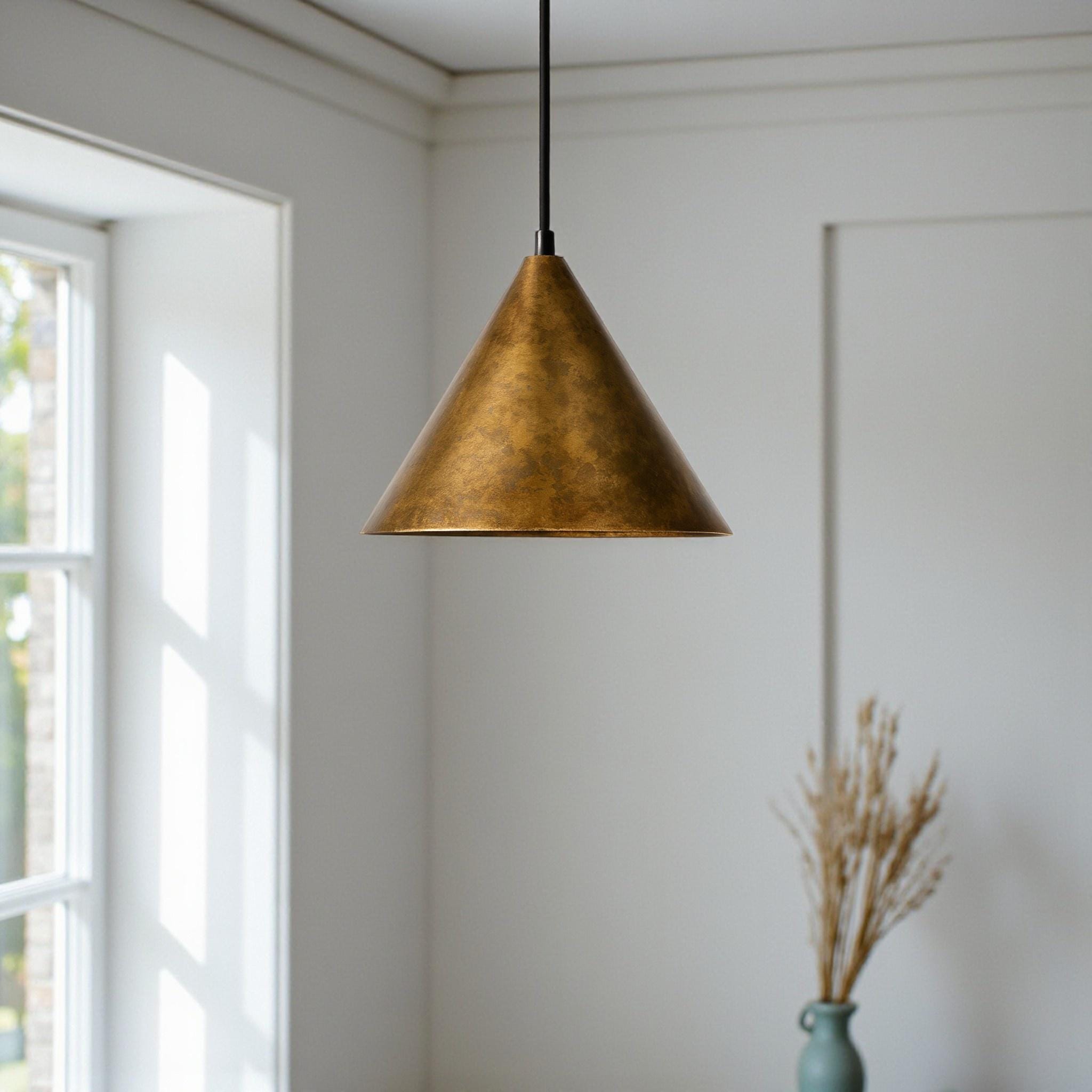 Handcrafted Oxidized Brass Cone Pendant Light