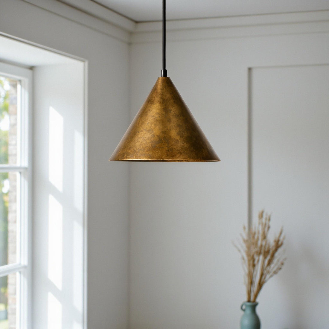 Handcrafted Oxidized Brass Cone Pendant Light