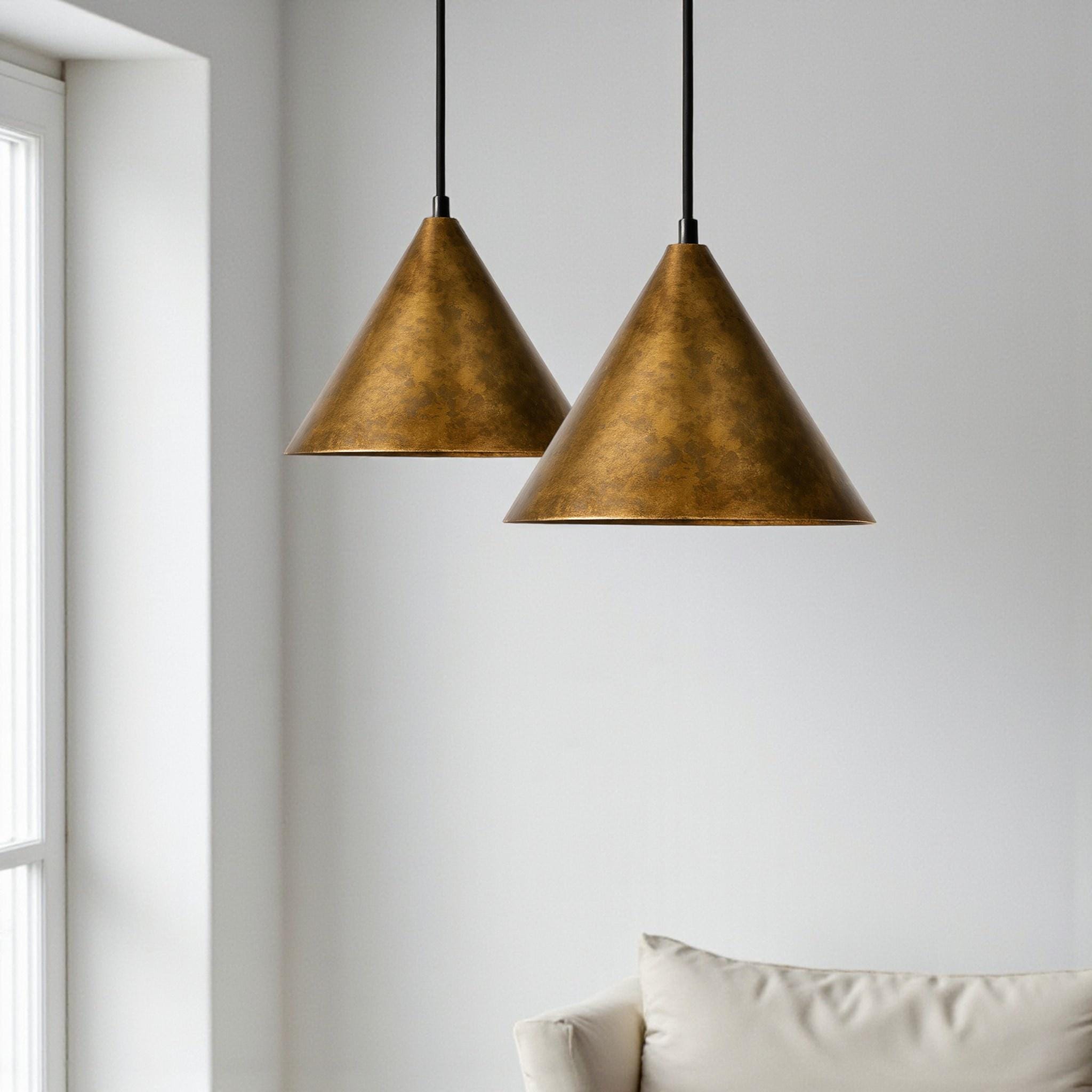 Handcrafted Oxidized Brass Cone Pendant Light