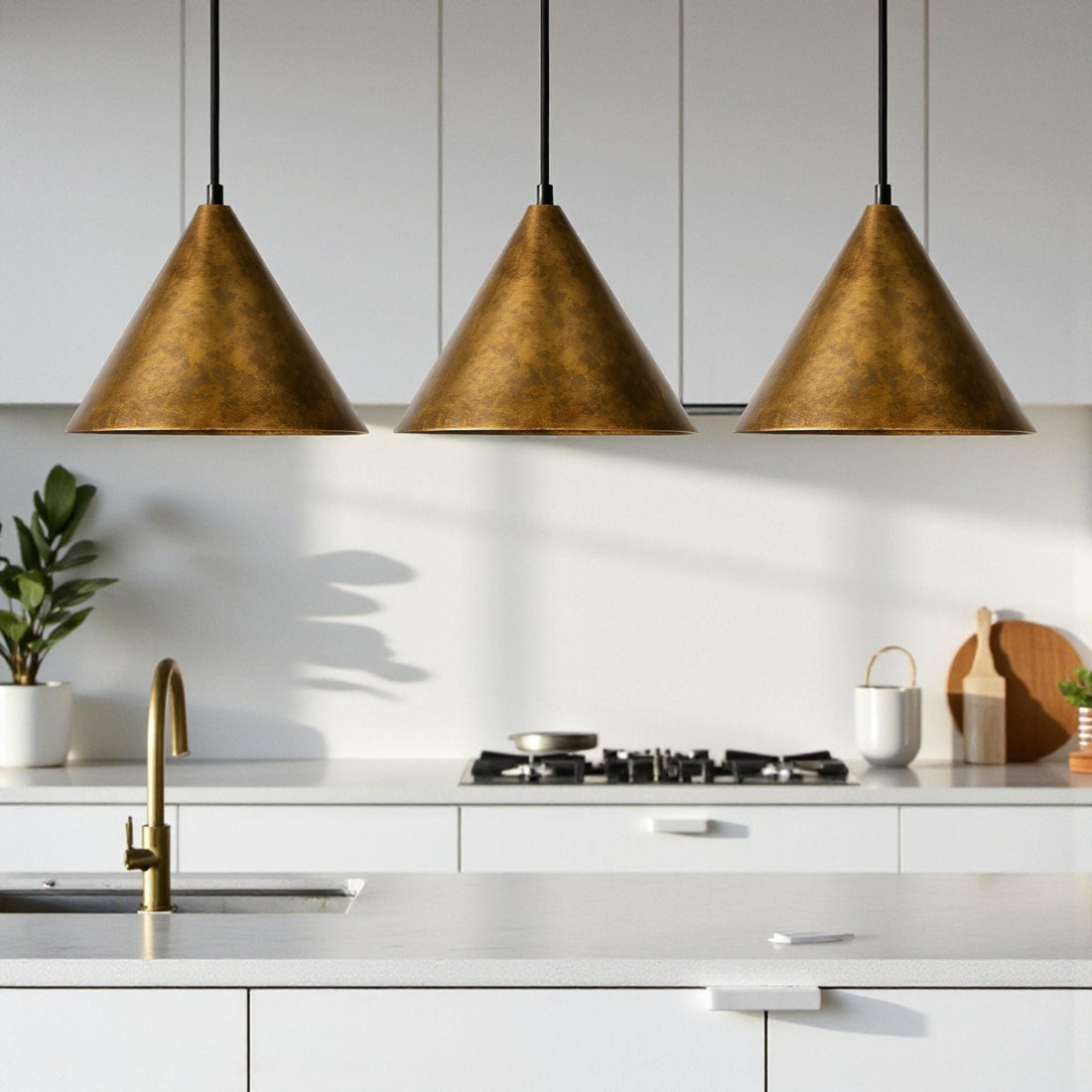 Handcrafted Oxidized Brass Cone Pendant Light