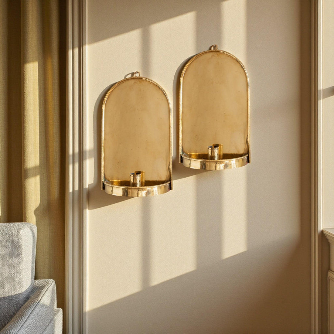 Set of 2 Arched Moroccan Brass Wall Sconces