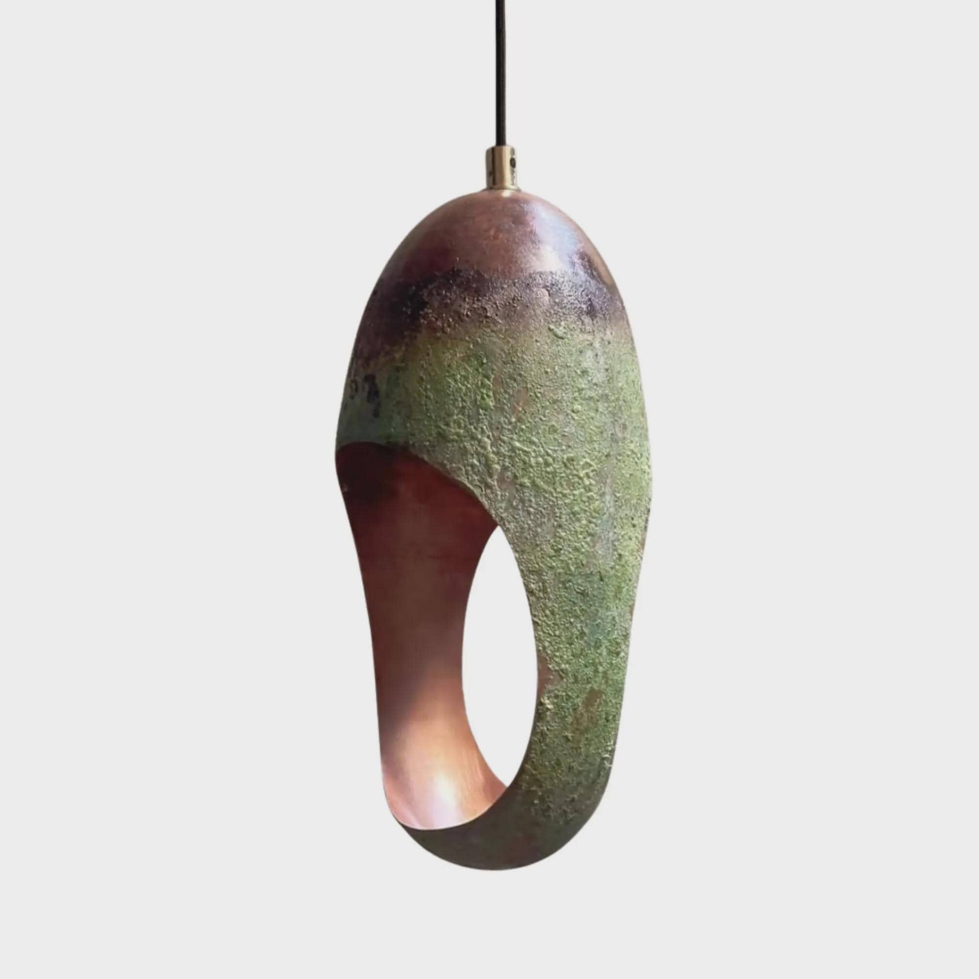 Handcrafted Teal Copper Sculptural Pendant Light