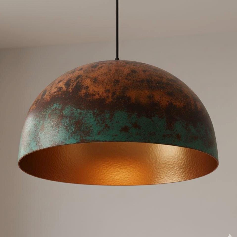 Oxidized Copper Dome Pendant Light