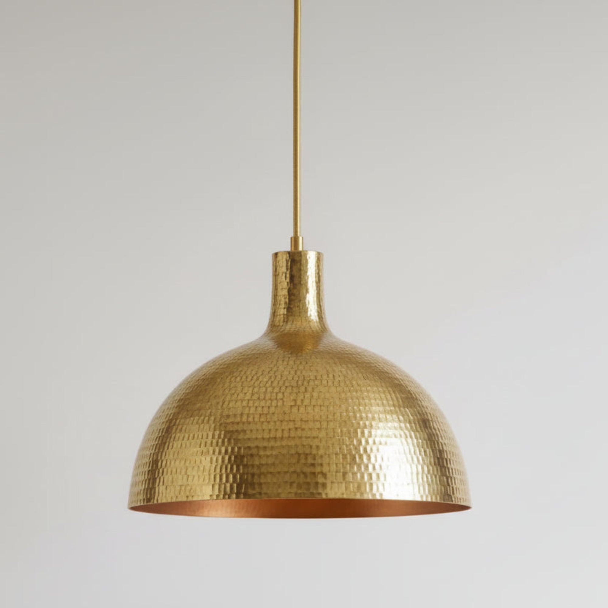 Hammered Brass Pendant Light, Gold Dome Fixture
