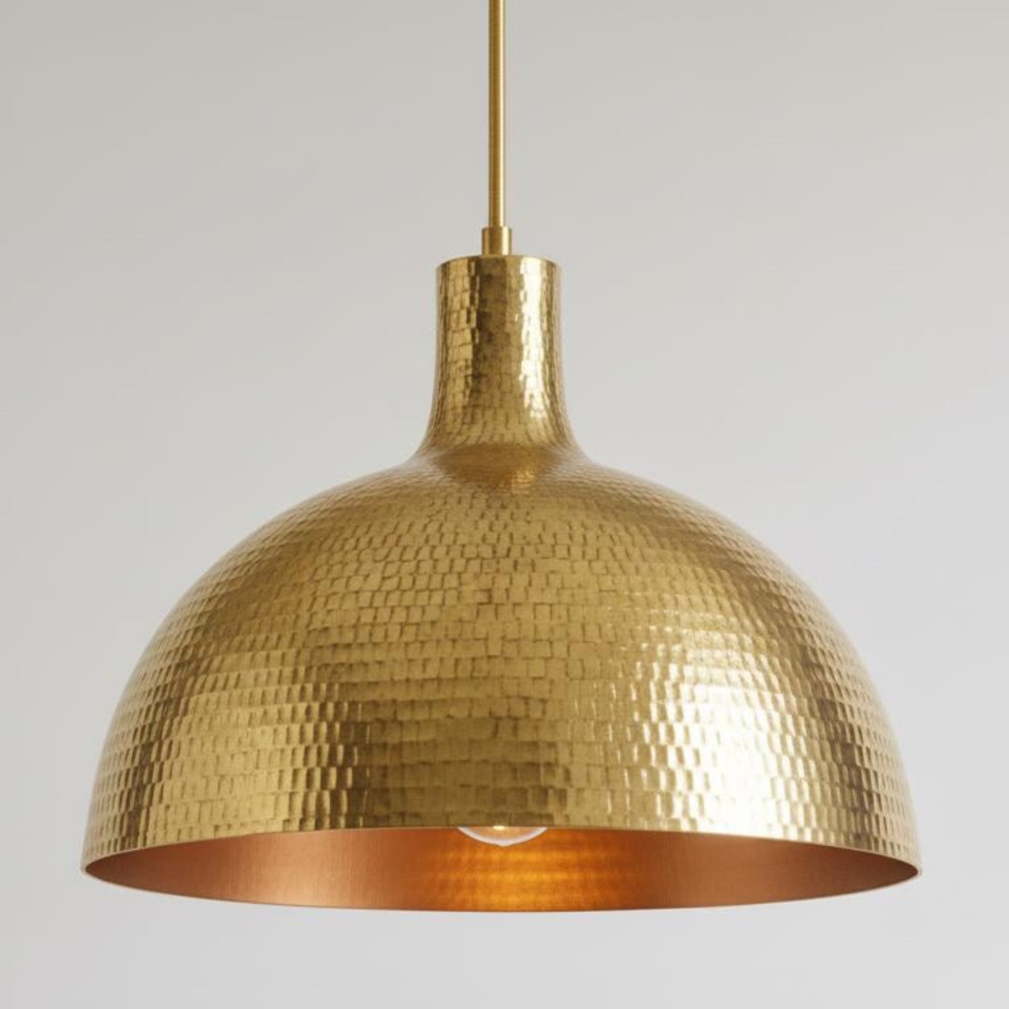 Hammered Brass Pendant Light, Gold Dome Fixture