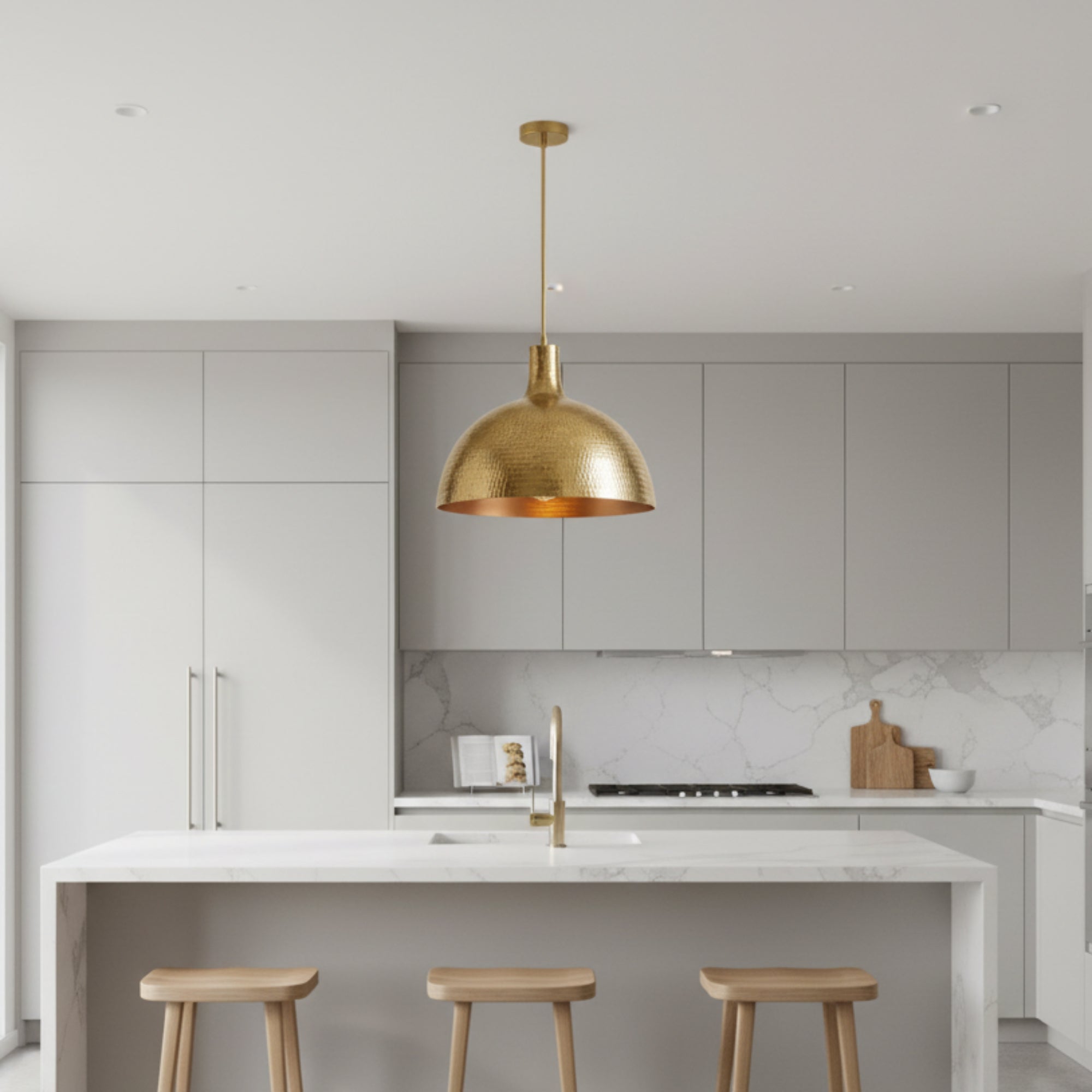 Hammered Brass Pendant Light, Gold Dome Fixture