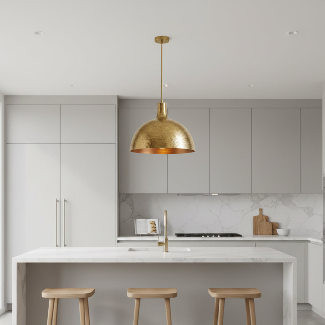 Hammered Brass Pendant Light, Gold Dome Fixture