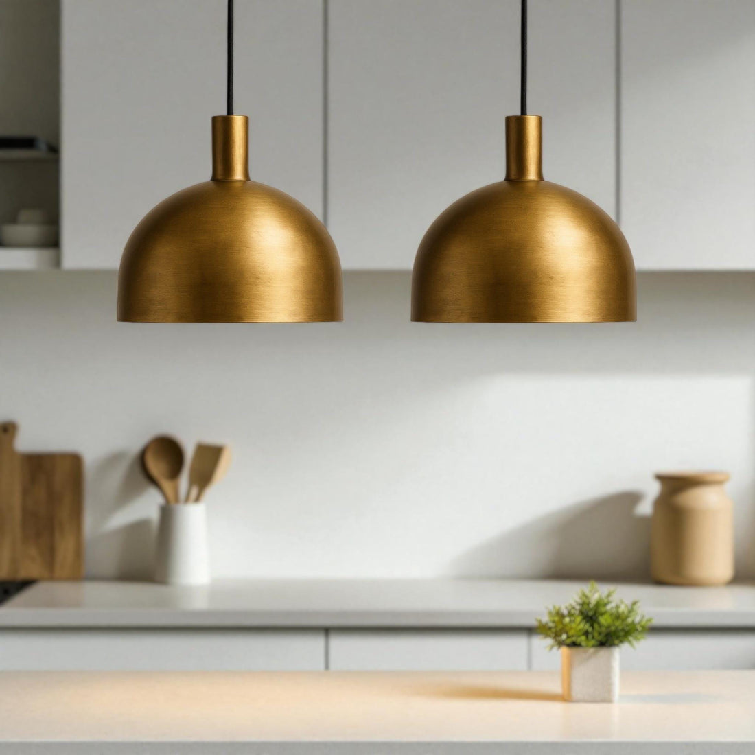 Modern Brushed Brass Dome Pendant Light