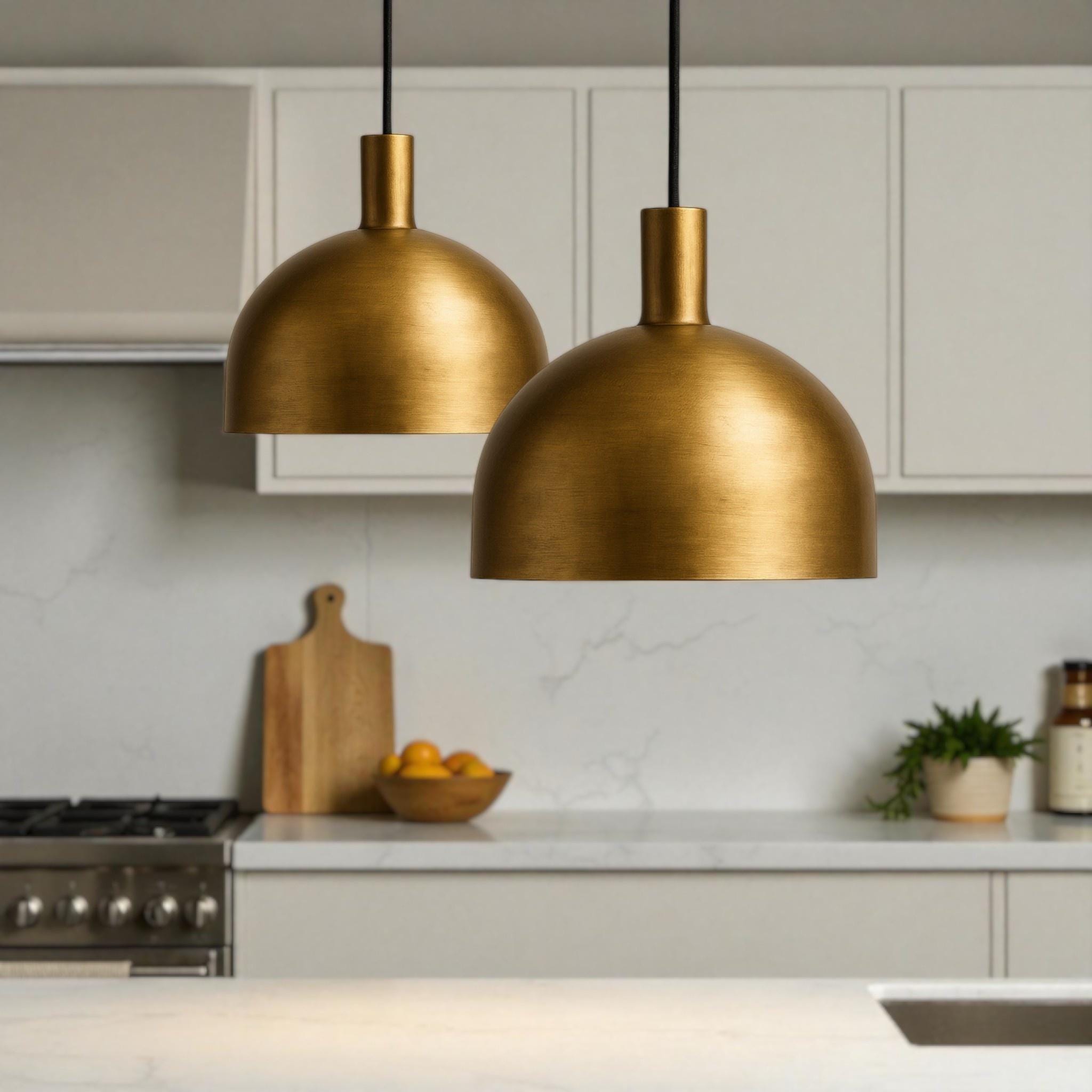Modern Brushed Brass Dome Pendant Light
