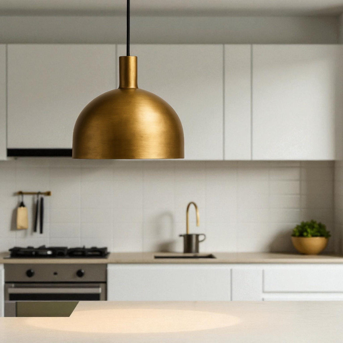 Modern Brushed Brass Dome Pendant Light
