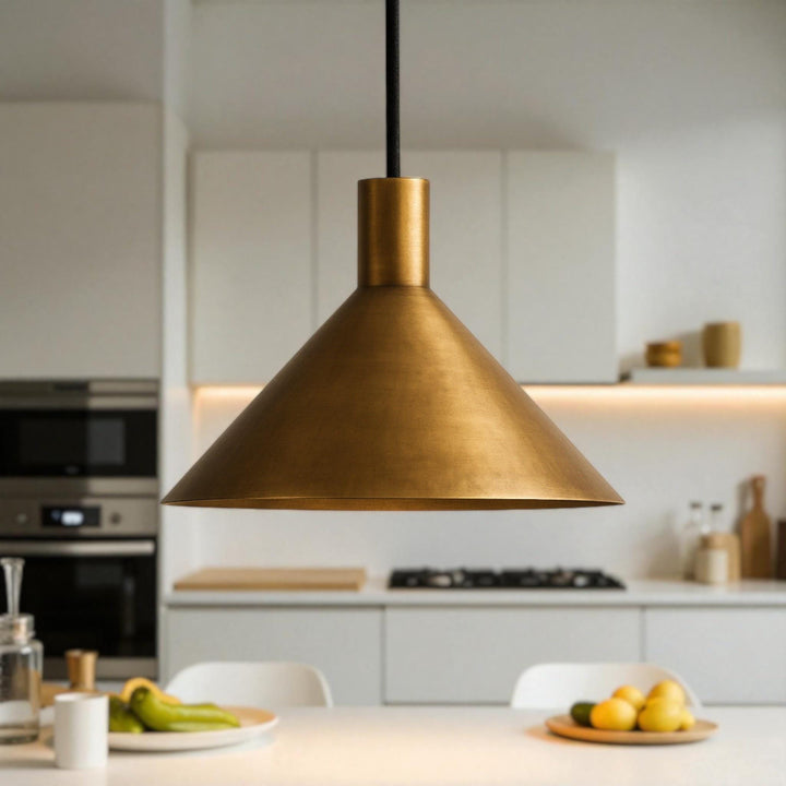 Modern Brushed Brass Cone Pendant Light