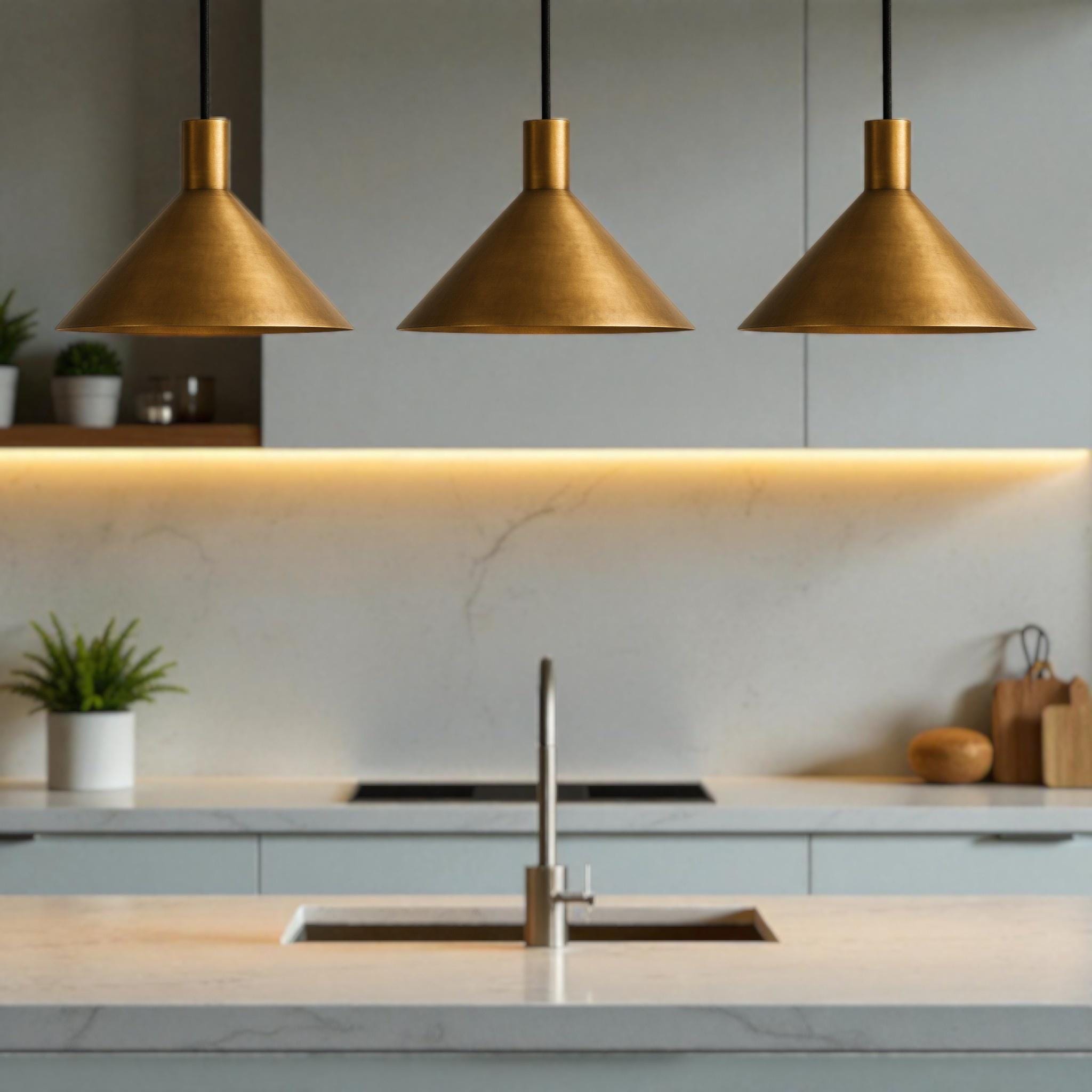 Modern Brushed Brass Cone Pendant Light