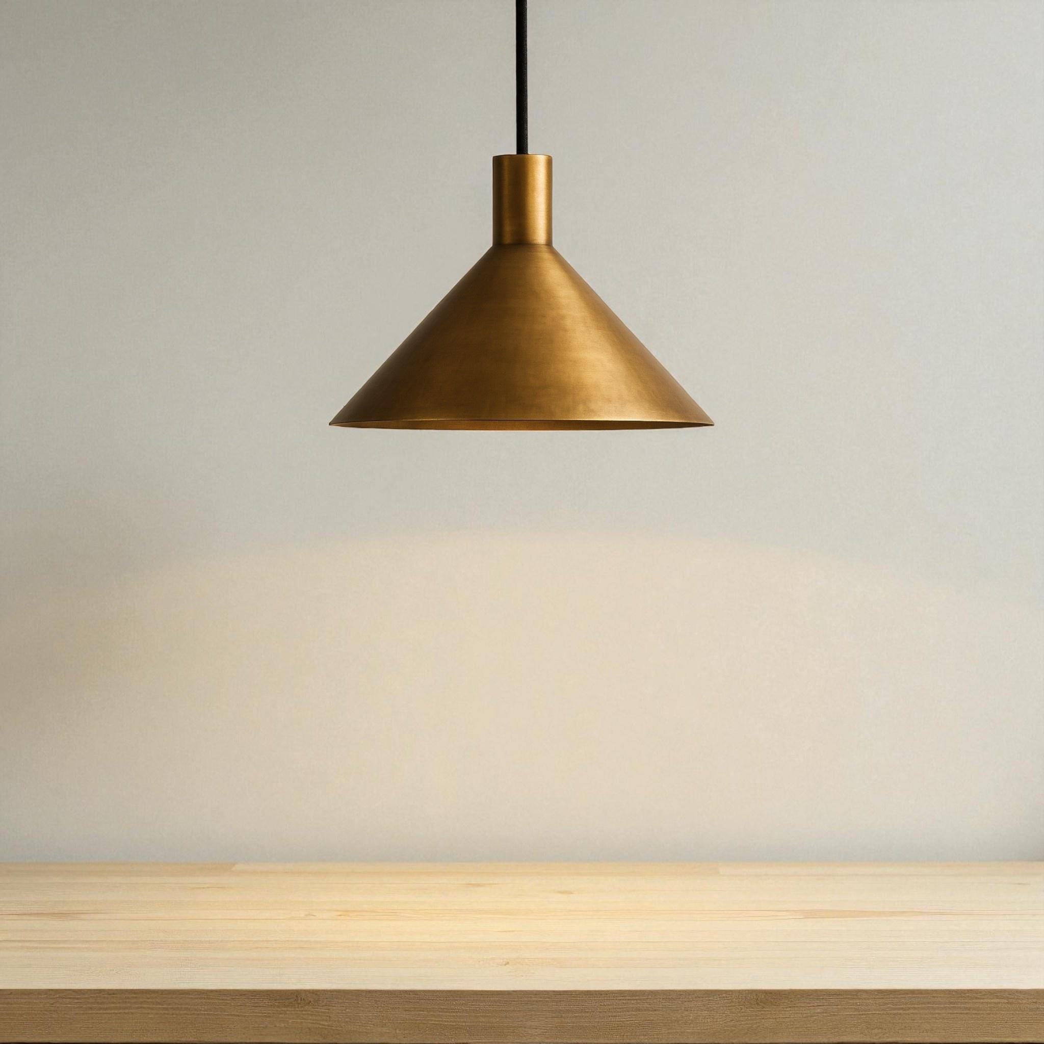 Modern Brushed Brass Cone Pendant Light