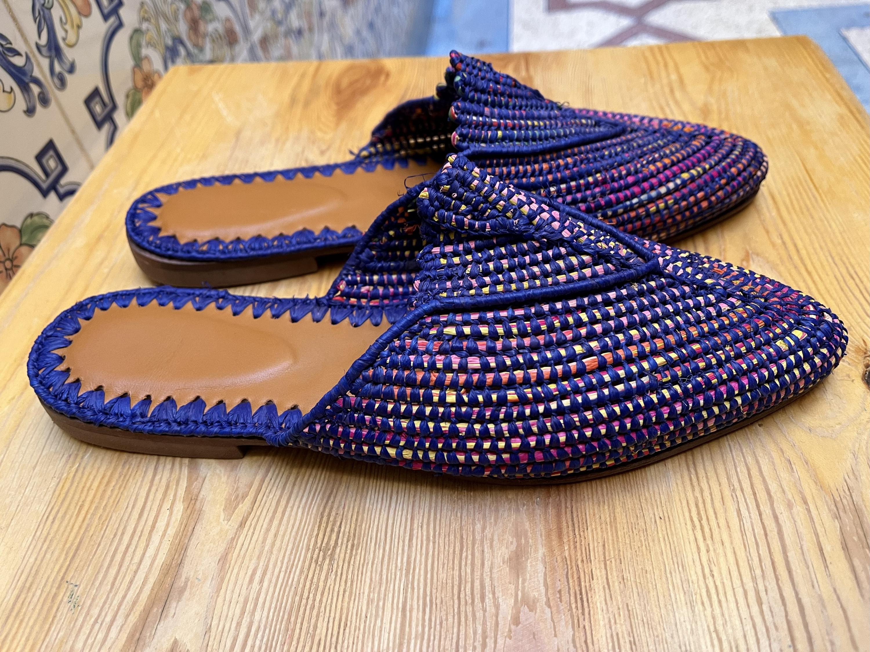 Raffia Sandal Mules with Leather Lining