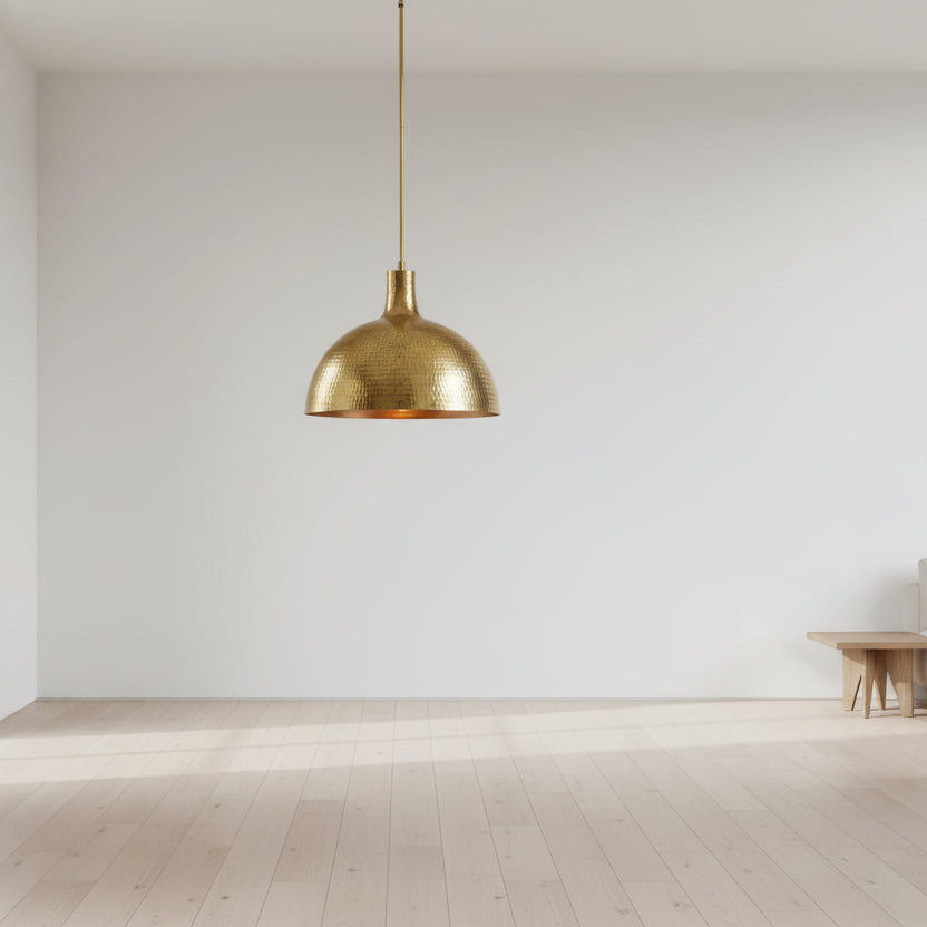 Hammered Brass Pendant Light, Gold Dome Fixture
