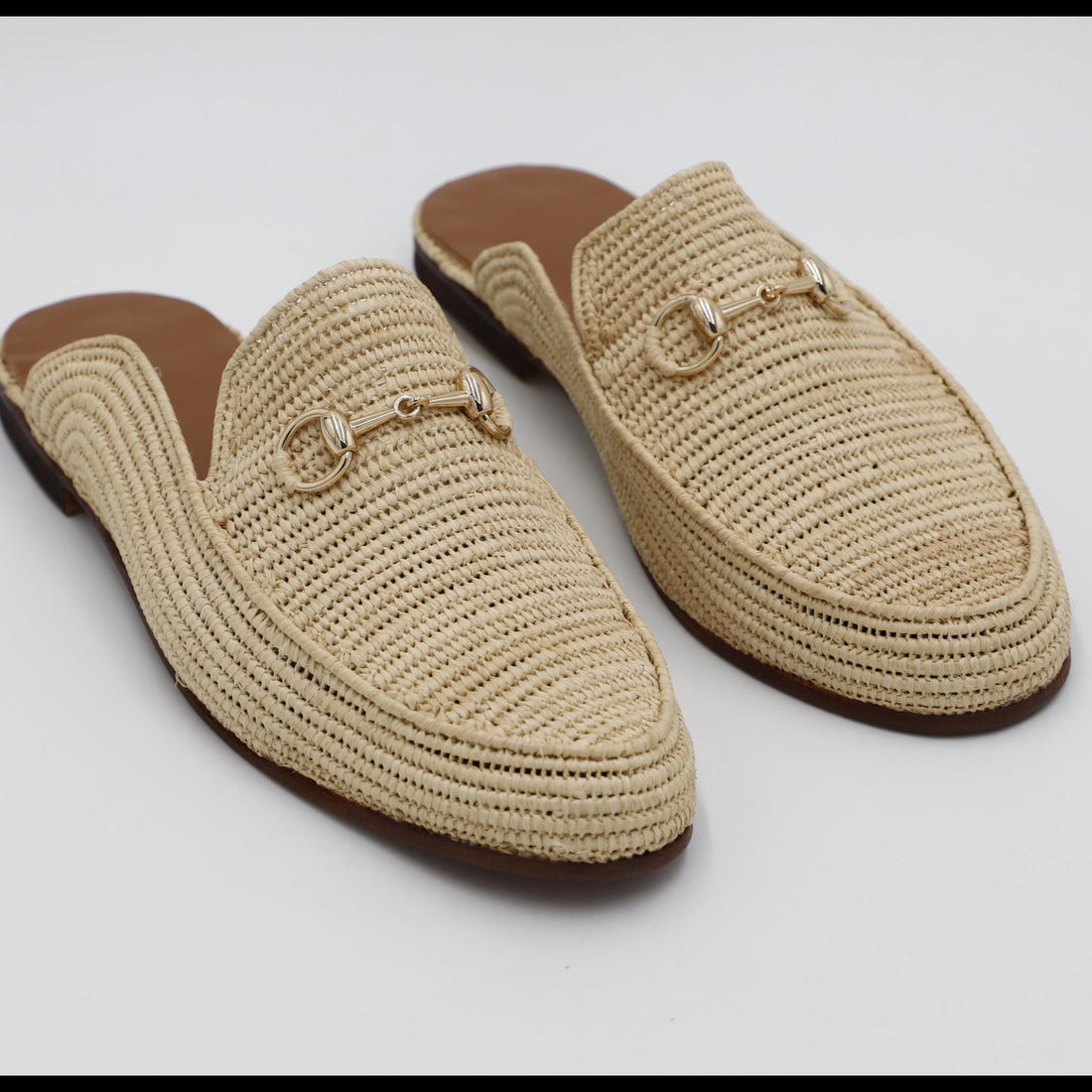 Raffia Mule Loafers with Gold Detail – Natural Minimal Luxury