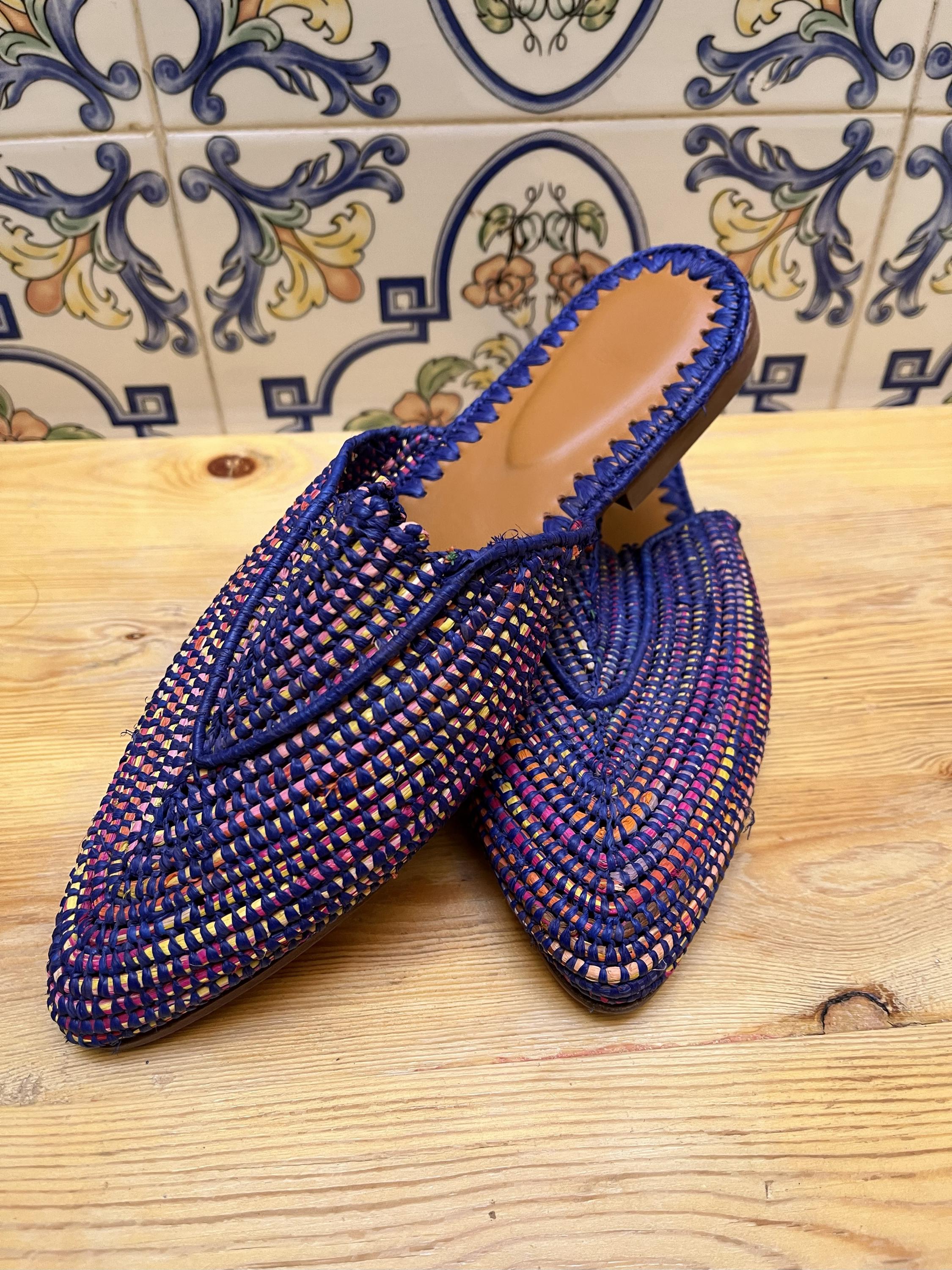 Raffia Sandal Mules with Leather Lining