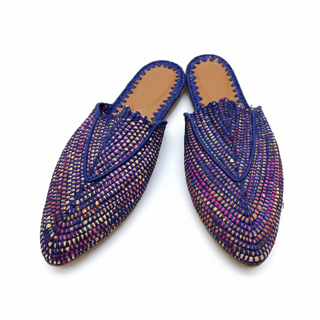 Raffia sandal mules with leather lining