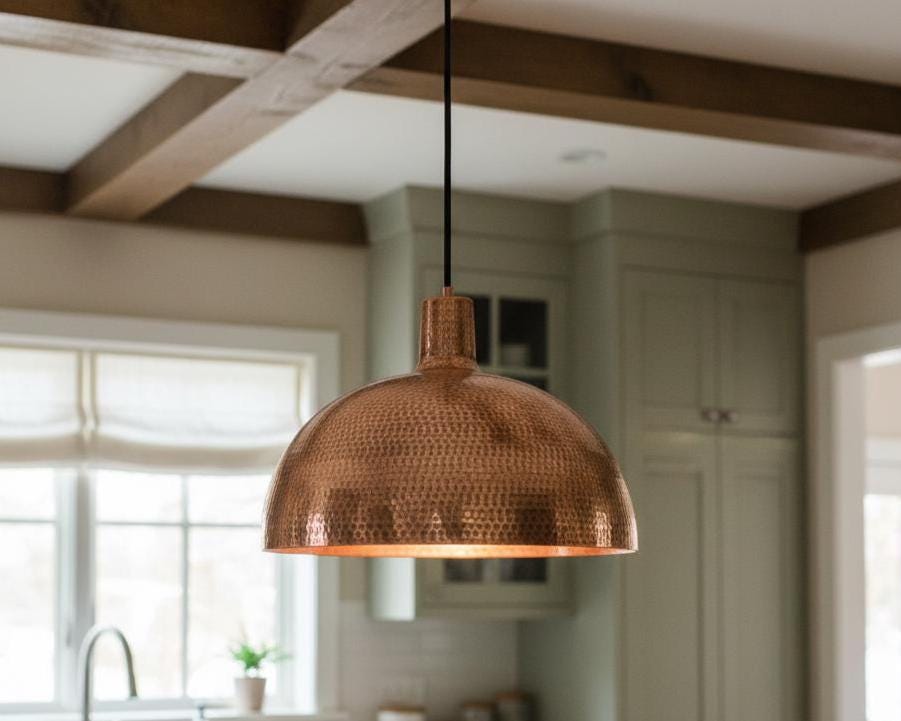 Hand Hammered Copper Tone Pendant Light