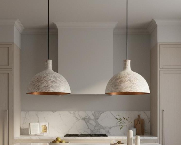 White Hammered Pendant Light with Copper Interior