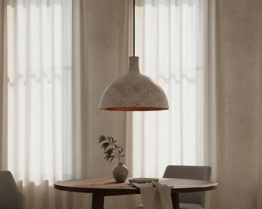 White Hammered Pendant Light with Copper Interior