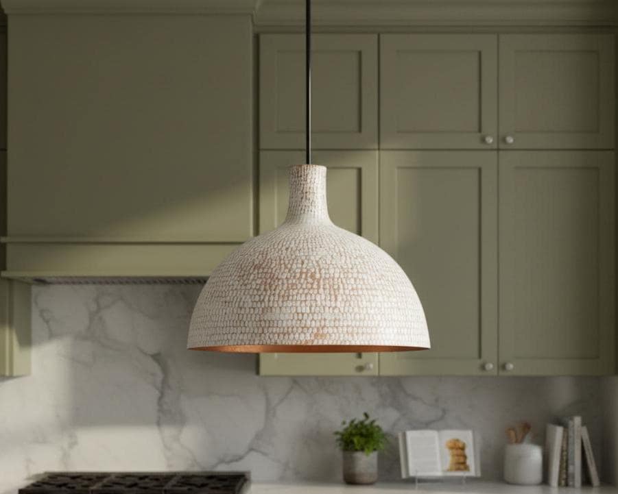 White Hammered Pendant Light with Copper Interior