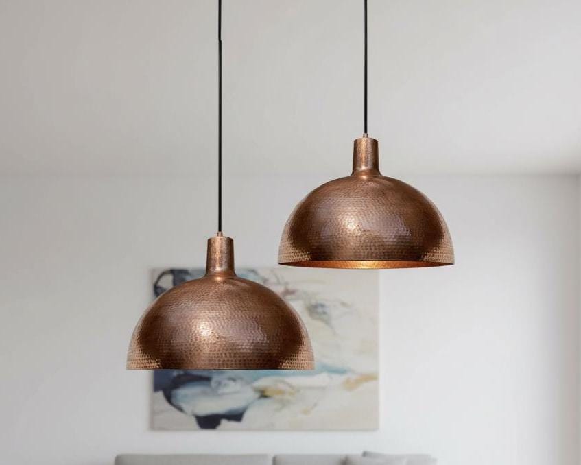Hand Hammered Copper Tone Pendant Light