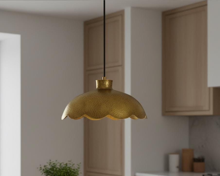 Handmade Scalloped Brass Pendant Light