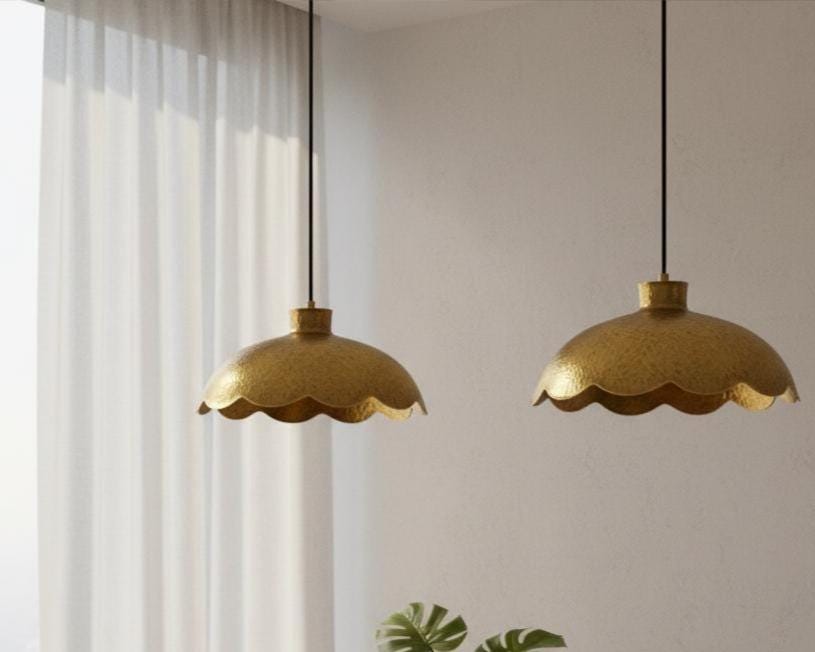 Handmade Scalloped Brass Pendant Light