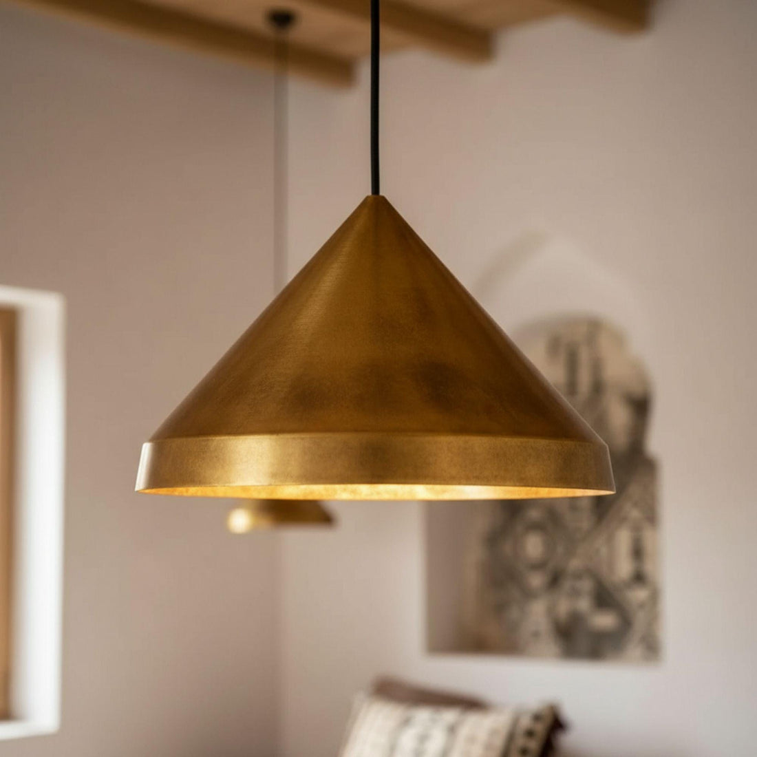 Handmade Oxidized Brass Cone Pendant Light