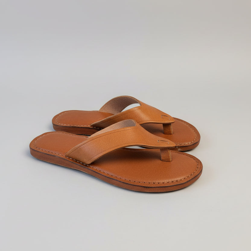 Handcrafted Brown Leather Thong Sandals – Minimal Slip-On Summer Footwear