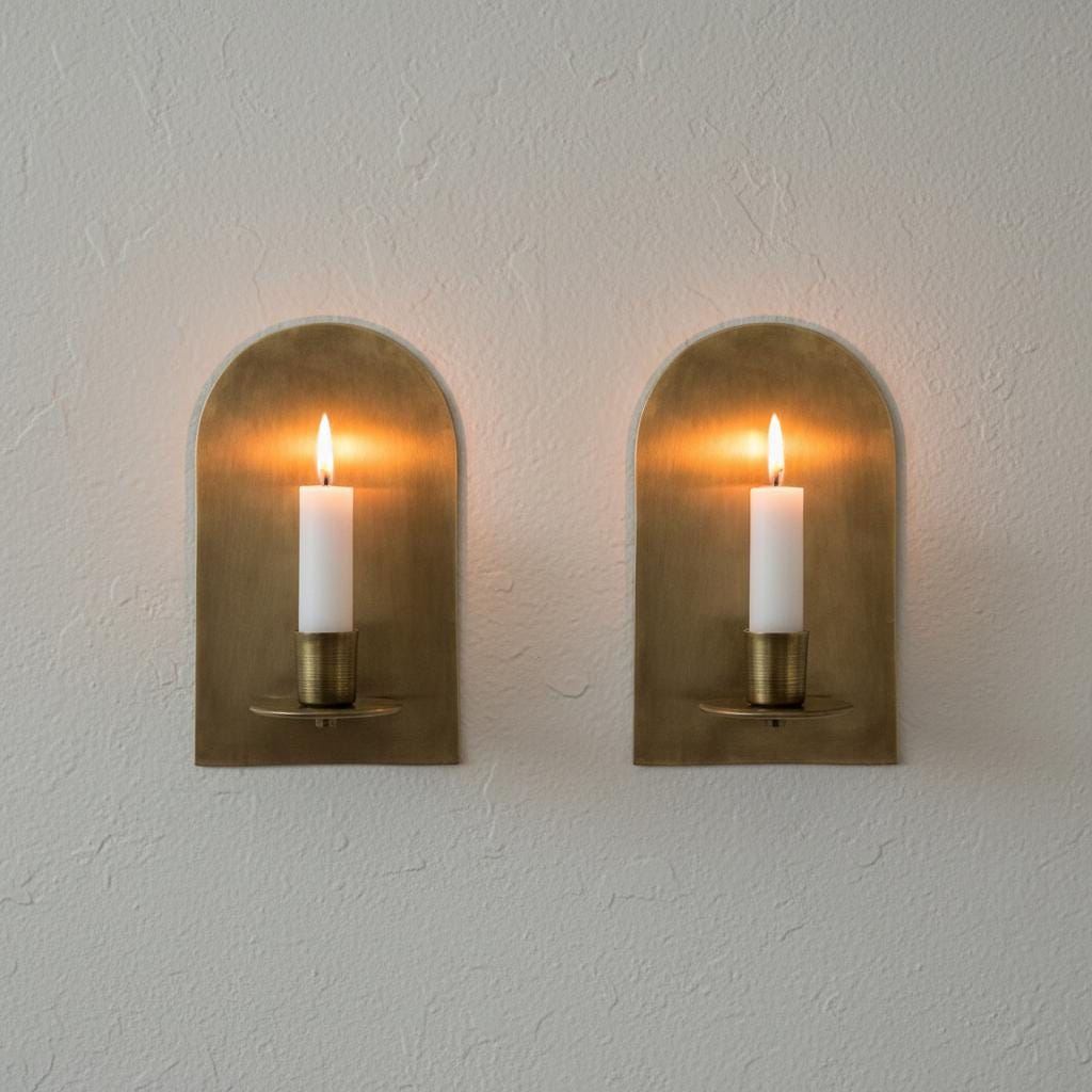 Set of 2 Minimalist Arched Brass Wall Sconces