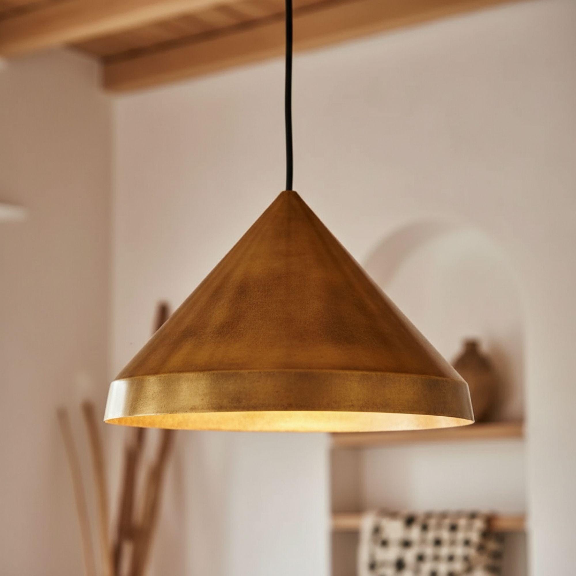 Handmade Oxidized Brass Cone Pendant Light