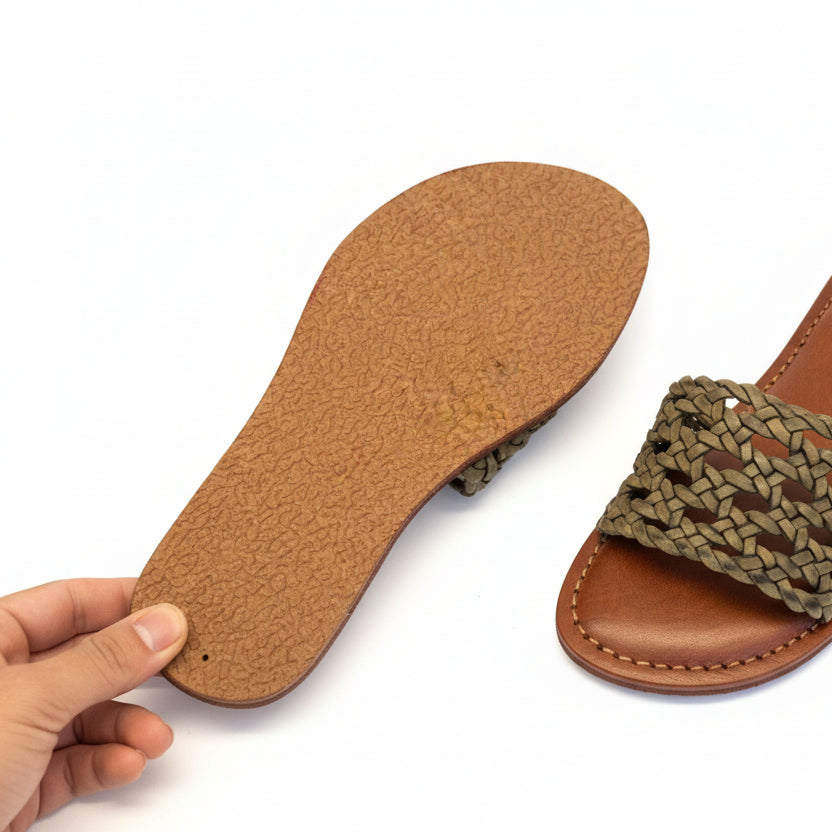 Minimalist Woven Leather Slide Sandals – Handmade Moroccan Summer Slides