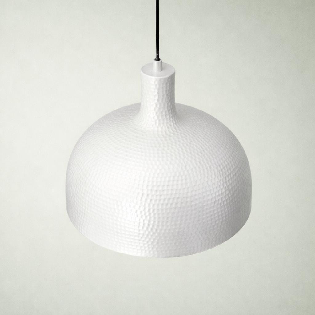 White Painted Brass Dome Pendant Light