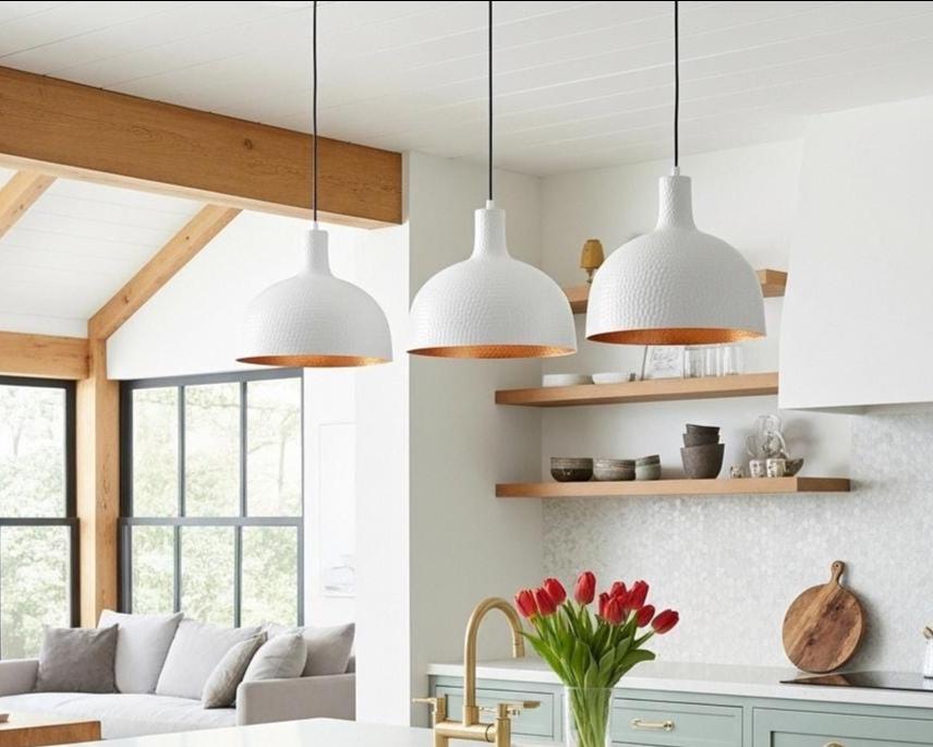White Painted Brass Dome Pendant Light