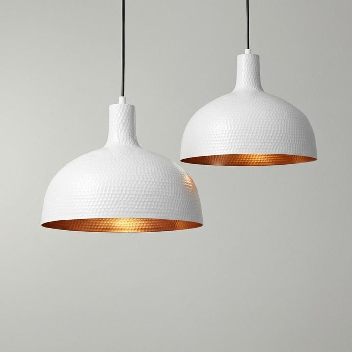 White Painted Brass Dome Pendant Light