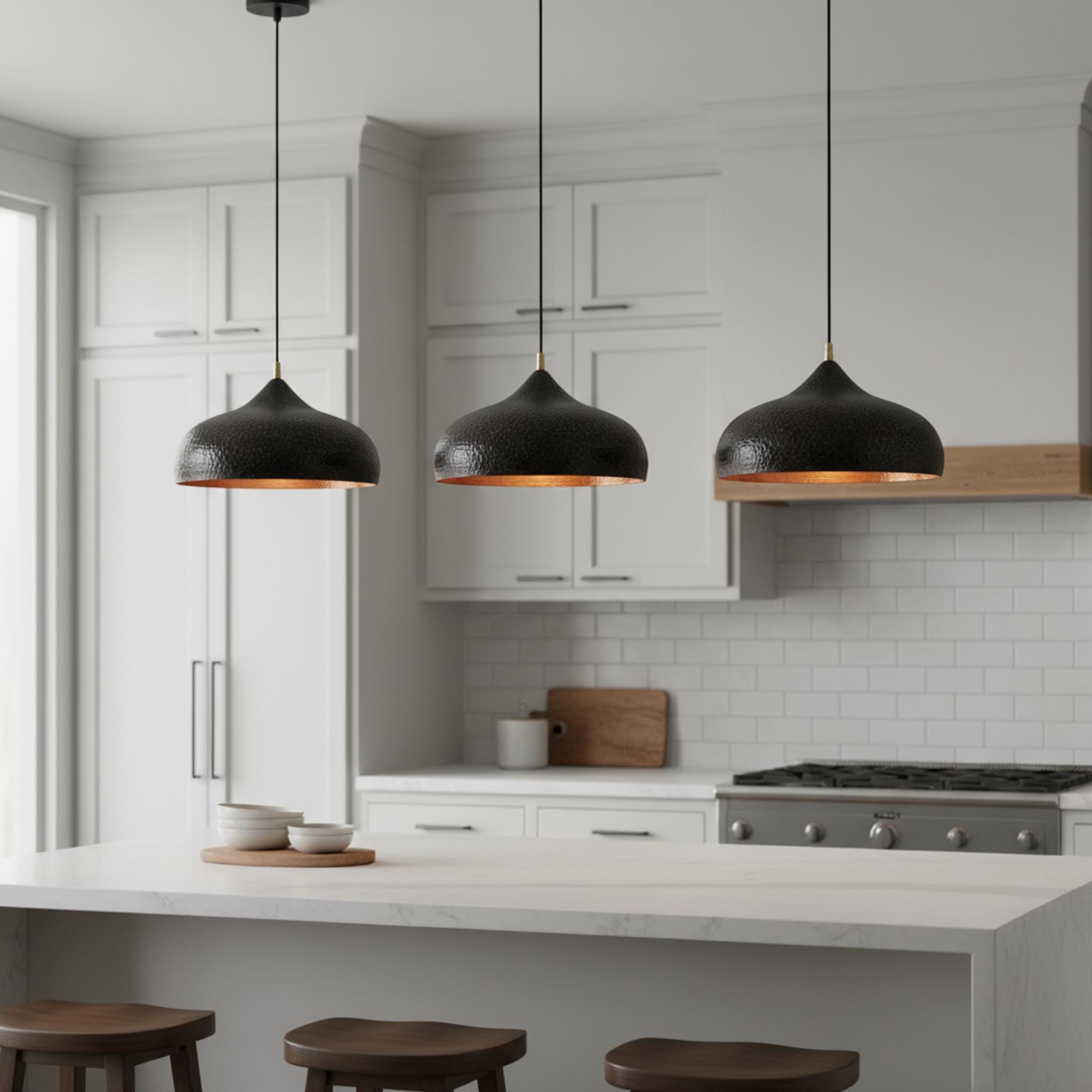 Black and Gold Hammered Dome Pendant Light