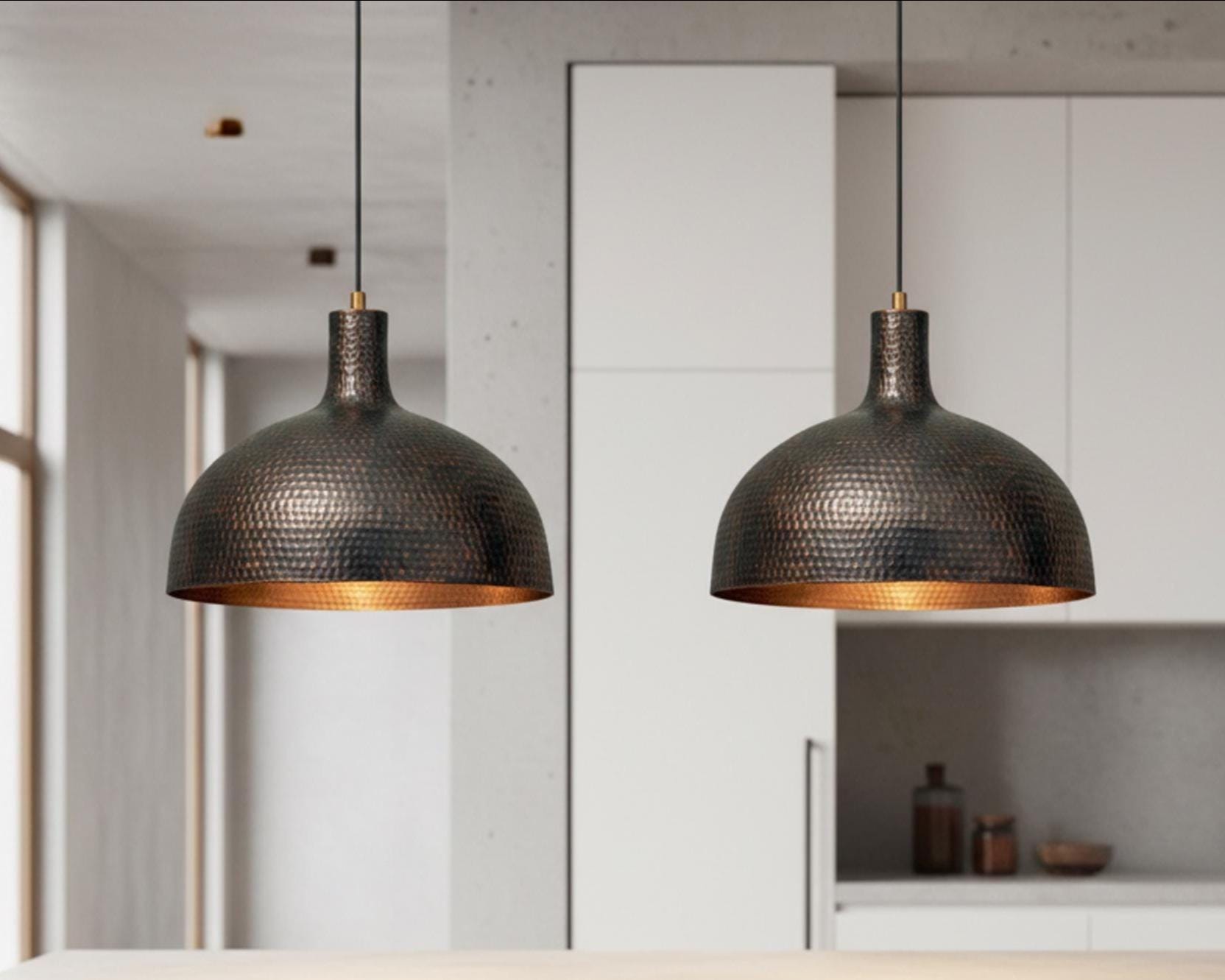 Antique Moroccan Hammered Dome Pendant Light