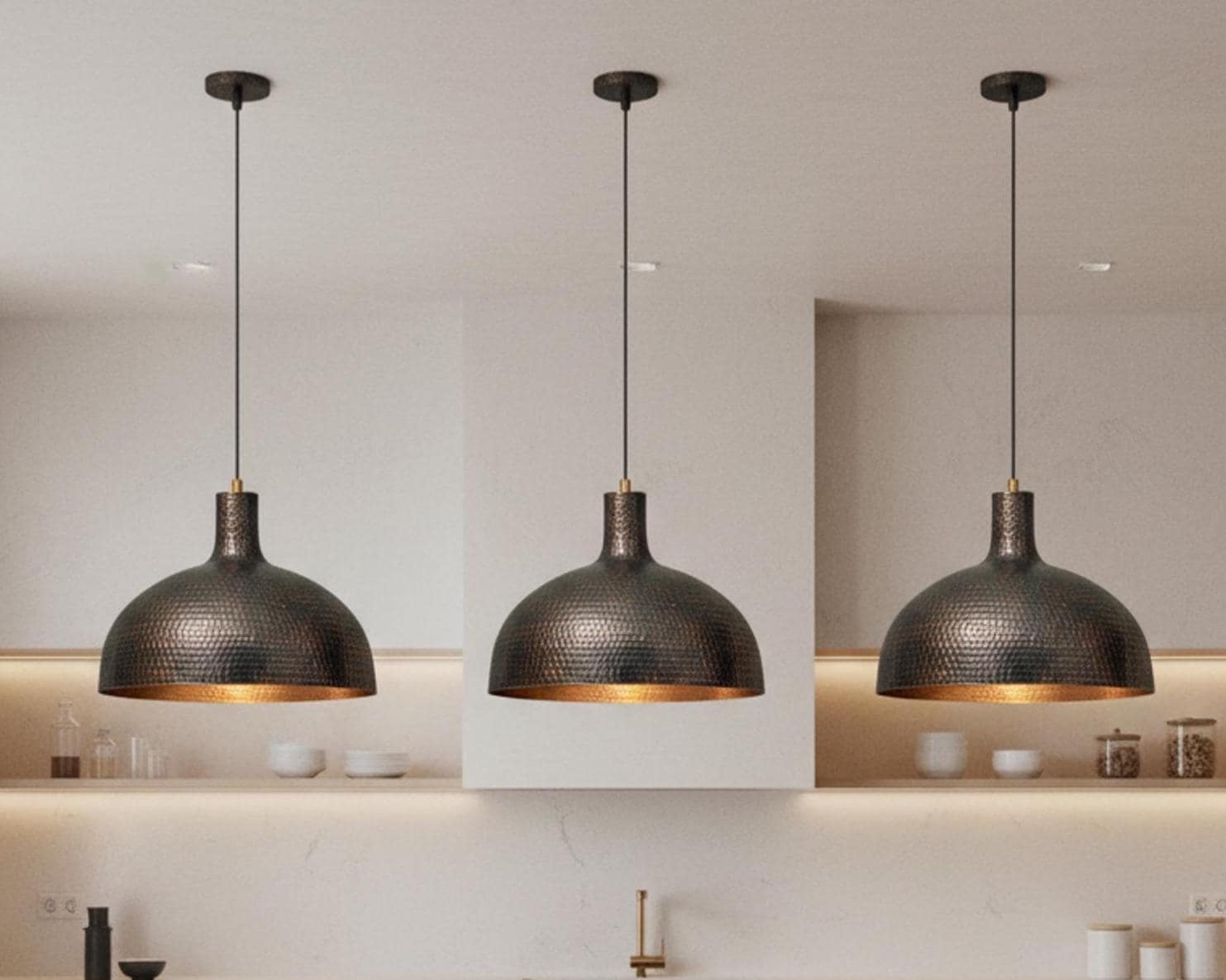 Antique Moroccan Hammered Dome Pendant Light