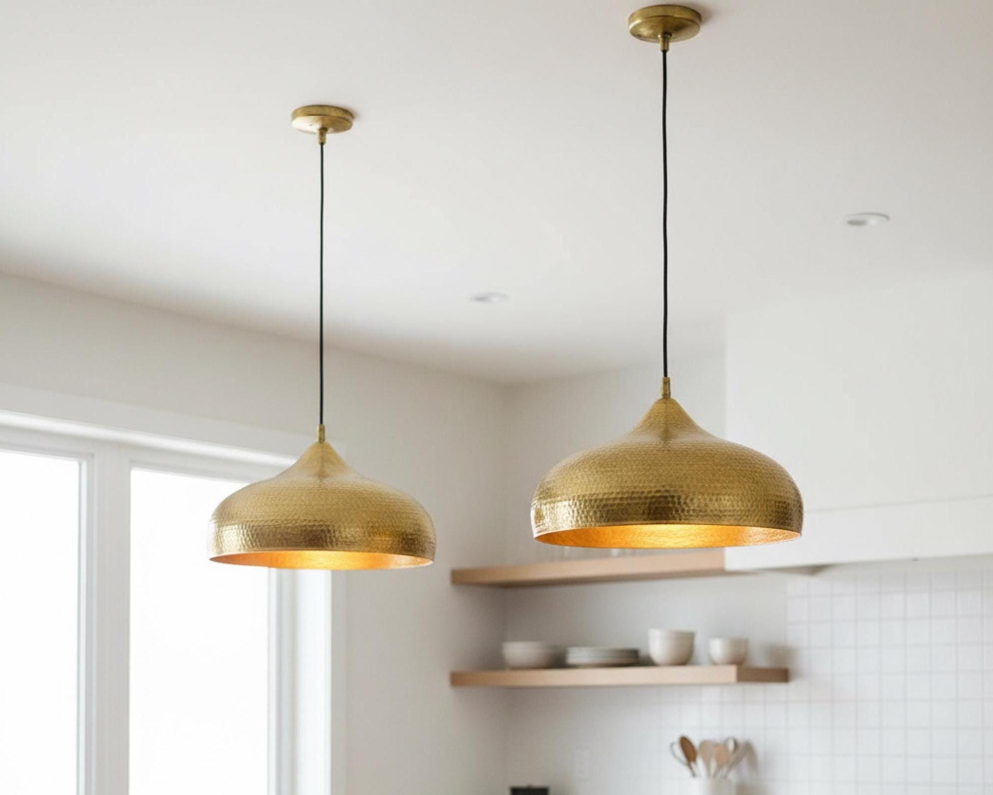 Moroccan Hammered Brass Dome Pendant Light