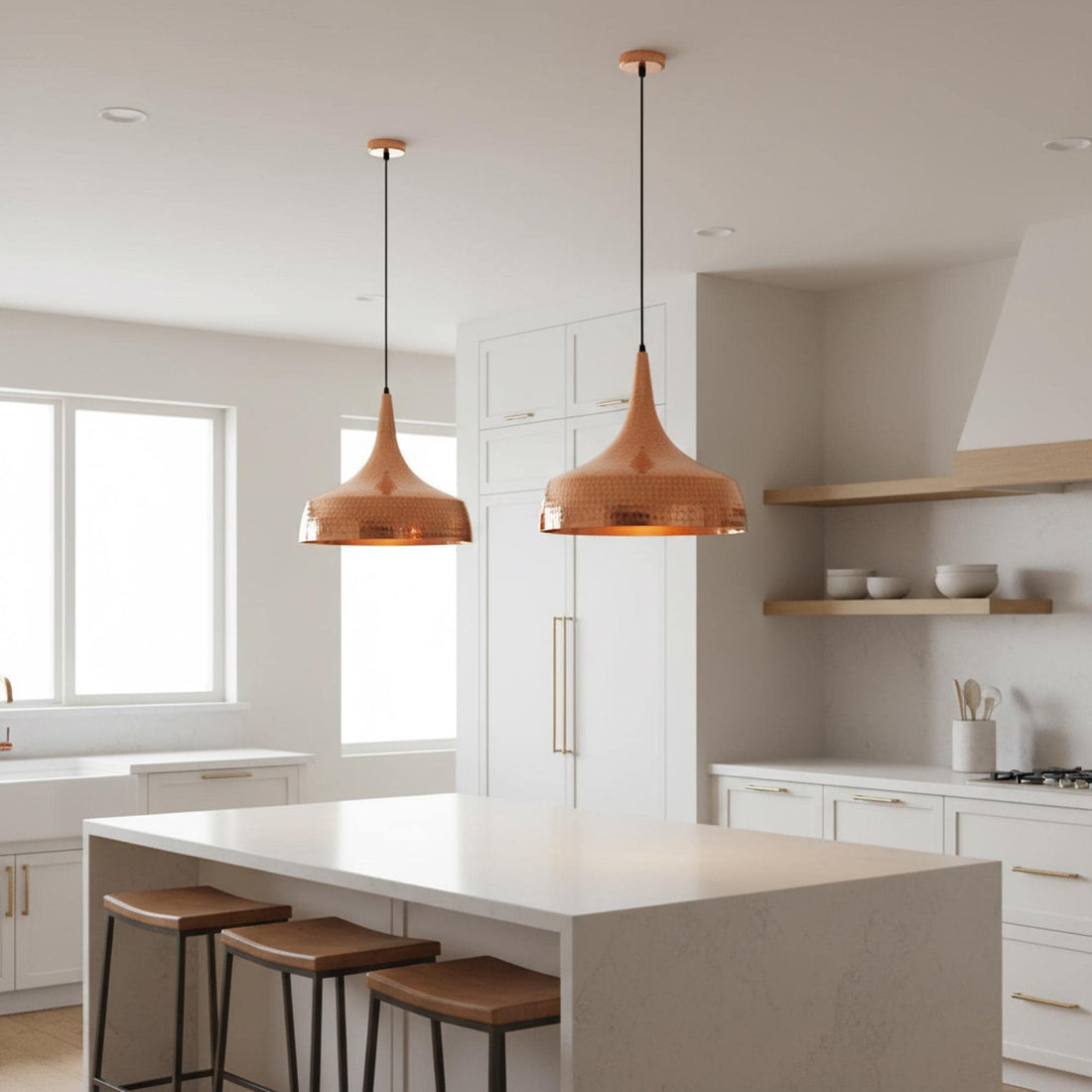 Hammered Copper Bell Pendant Light