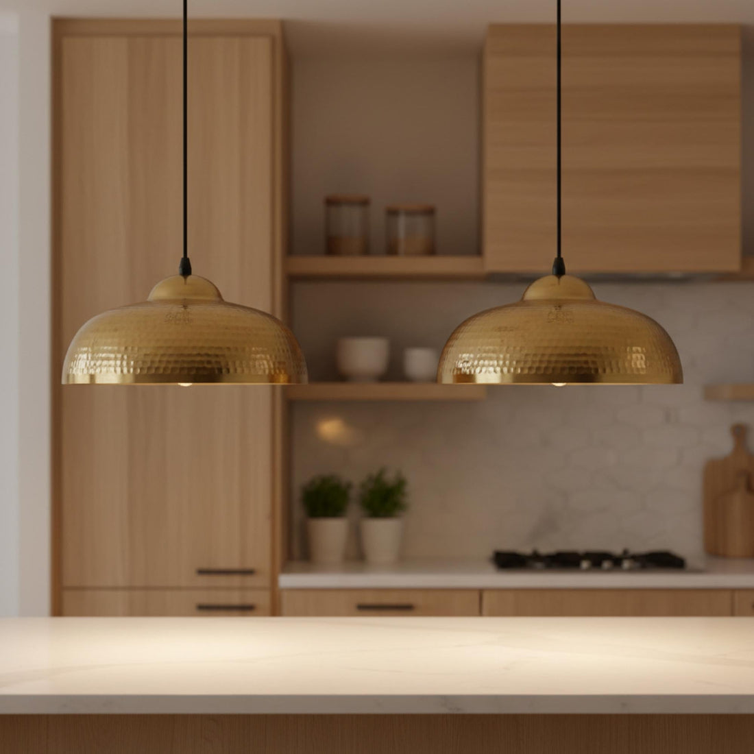 Hammered Brass Kitchen Island Pendant Light
