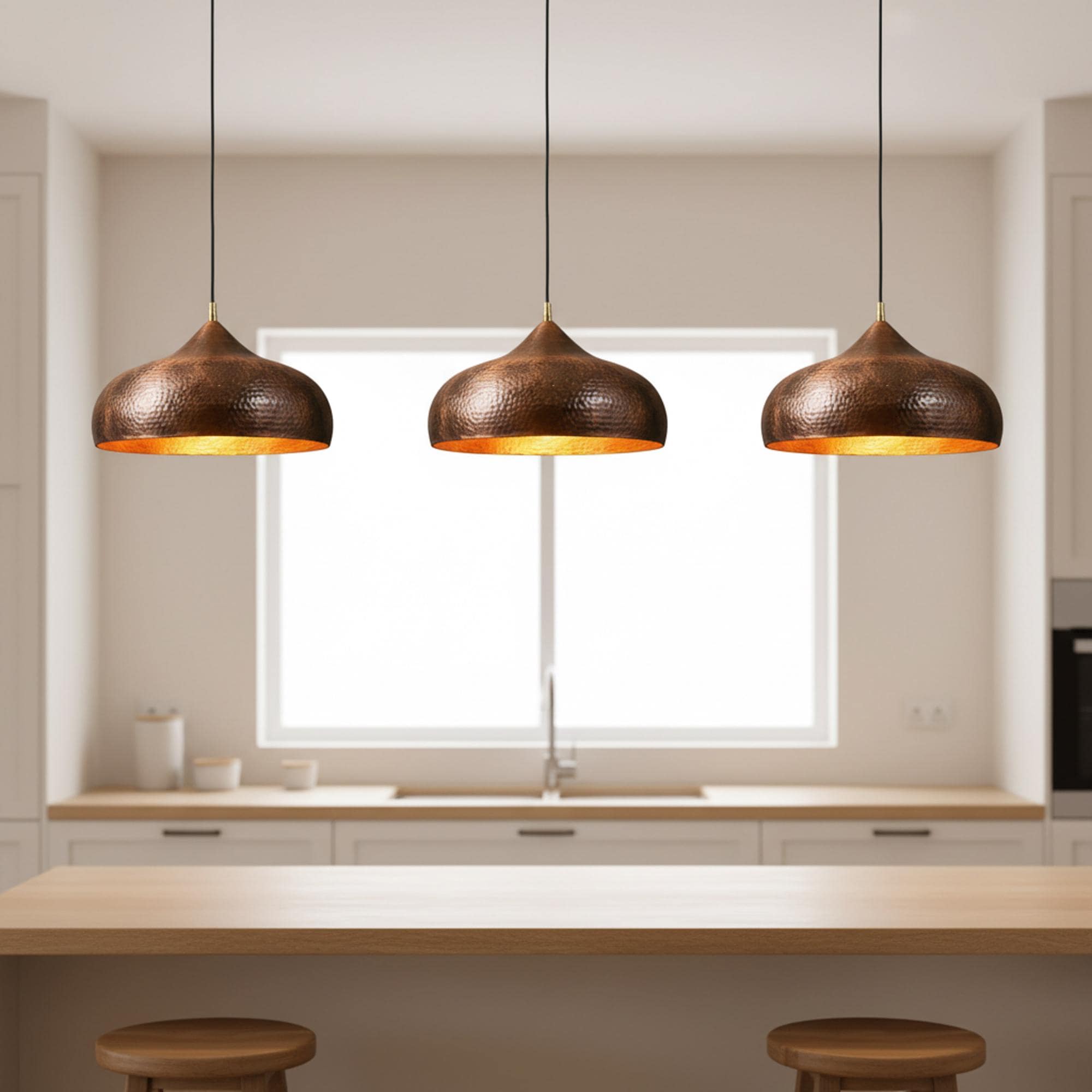 Hammered Copper Kitchen Island Pendant Light